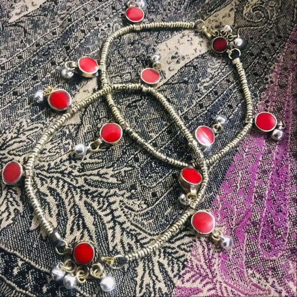 Afghan Anklets With Silver Bells: Handmade Tribal Jewelry Pair - Picture 6 of 6